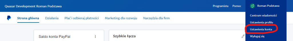 Ustawienia konta PayPal